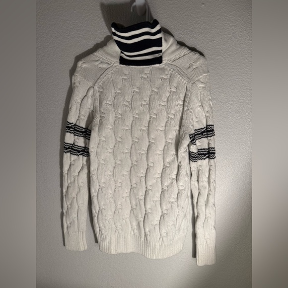 Nautica White Turtleneck Cable Knit Sweater Size Small - Picture 2 of 7